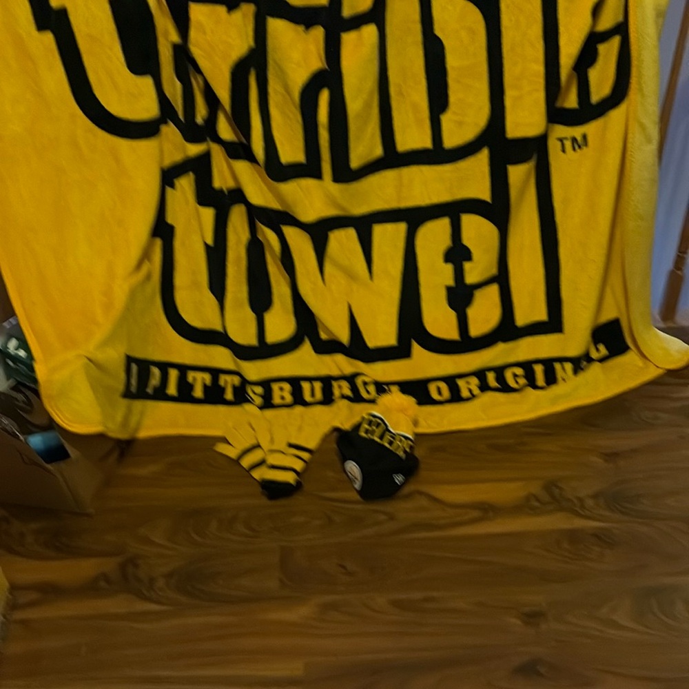 Official Steelers Blanket with gloves and hat